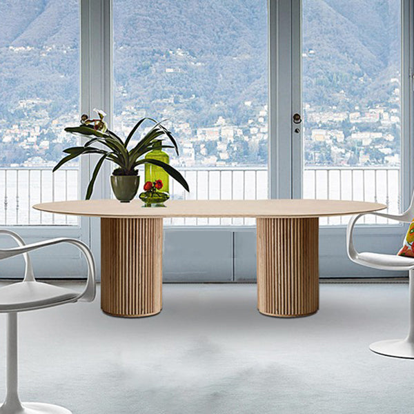 Pine Solid Wood Table Simplicity Dining Table Oval for Kitchen Home with Double Pedestal Clearhalo ' dining_table' 'Dining Tables & Seating' 'Dining Tables' 'furn' 'furn_dining_table' 'Furniture' 'furniture_dining_table' 'Kitchen & Dining Furniture' 'kitchen&dining_furn' 'kitchen' 'kitchen_dining_table' 3662036