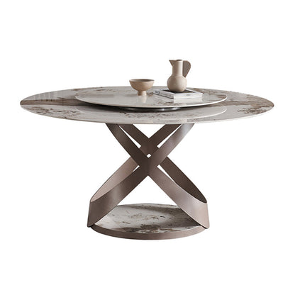 Rotatable Sintered Stone Dining Table Modern Round Table with Metal Pedestal Without Chairs Clearhalo ' dining_table' 'Dining Tables & Seating' 'Dining Tables' 'furn' 'furn_dining_table' 'Furniture' 'furniture_dining_table' 'Kitchen & Dining Furniture' 'kitchen&dining_furn' 'kitchen' 'kitchen_dining_table' 3662044
