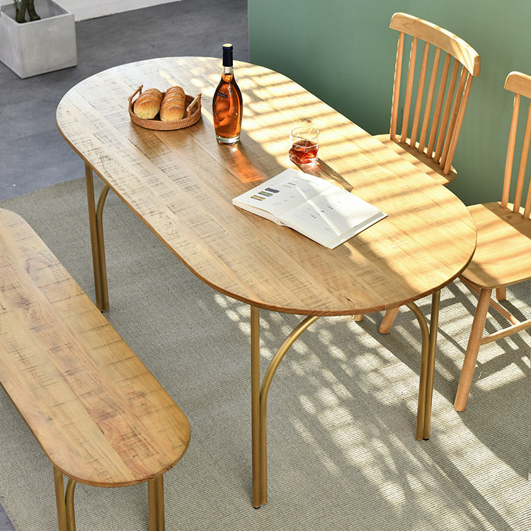 Contemporary Dining Table Oval Solid Wood Table with Metallic Four-leg Clearhalo ' dining_table' 'Dining Tables & Seating' 'Dining Tables' 'furn' 'furn_dining_table' 'Furniture' 'furniture_dining_table' 'Kitchen & Dining Furniture' 'kitchen&dining_furn' 'kitchen' 'kitchen_dining_table' 3662065