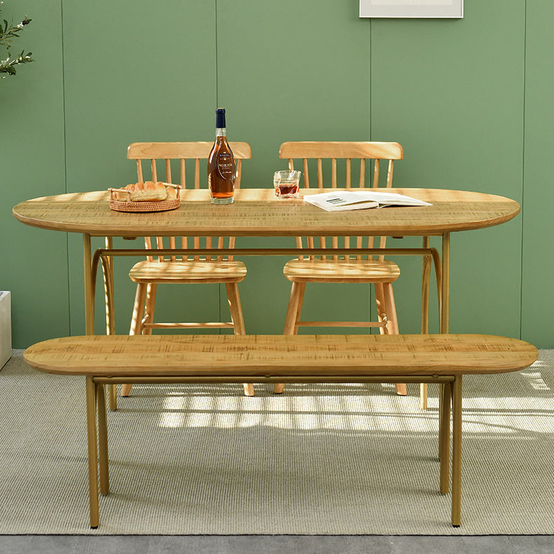 Contemporary Dining Table Oval Solid Wood Table with Metallic Four-leg Clearhalo ' dining_table' 'Dining Tables & Seating' 'Dining Tables' 'furn' 'furn_dining_table' 'Furniture' 'furniture_dining_table' 'Kitchen & Dining Furniture' 'kitchen&dining_furn' 'kitchen' 'kitchen_dining_table' 3662073