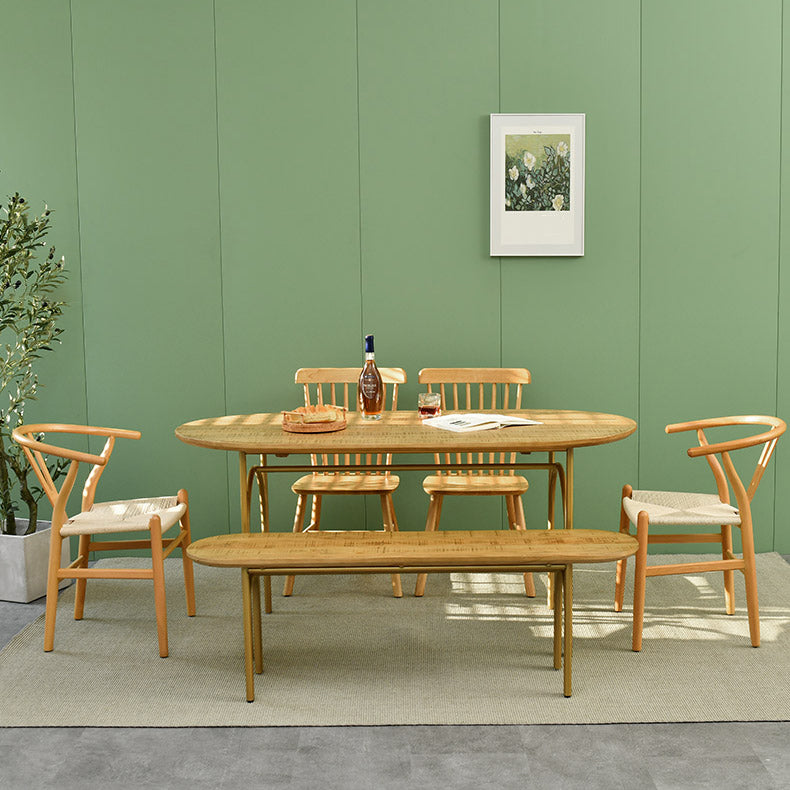 Contemporary Dining Table Oval Solid Wood Table with Metallic Four-leg Clearhalo ' dining_table' 'Dining Tables & Seating' 'Dining Tables' 'furn' 'furn_dining_table' 'Furniture' 'furniture_dining_table' 'Kitchen & Dining Furniture' 'kitchen&dining_furn' 'kitchen' 'kitchen_dining_table' 3662076