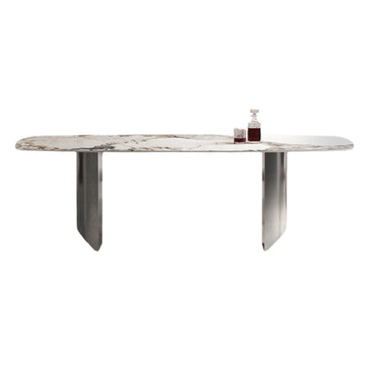 Rectangle Sintered Stone Dining Table Modern Table in White with Metal Double Pedestal Without Chairs Clearhalo ' dining_table' 'Dining Tables & Seating' 'Dining Tables' 'furn' 'furn_dining_table' 'Furniture' 'furniture_dining_table' 'Kitchen & Dining Furniture' 'kitchen&dining_furn' 'kitchen' 'kitchen_dining_table' 3662081