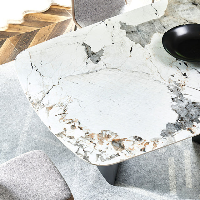 Rectangle Sintered Stone Dining Table Modern Table in White with Metal Double Pedestal Clearhalo ' dining_table' 'Dining Tables & Seating' 'Dining Tables' 'furn' 'furn_dining_table' 'Furniture' 'furniture_dining_table' 'Kitchen & Dining Furniture' 'kitchen&dining_furn' 'kitchen' 'kitchen_dining_table' 3662082