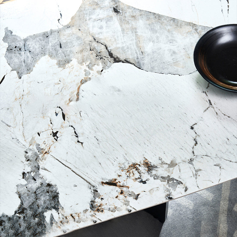 Rectangle Sintered Stone Dining Table Modern Table in White with Metal Double Pedestal Clearhalo ' dining_table' 'Dining Tables & Seating' 'Dining Tables' 'furn' 'furn_dining_table' 'Furniture' 'furniture_dining_table' 'Kitchen & Dining Furniture' 'kitchen&dining_furn' 'kitchen' 'kitchen_dining_table' 3662084