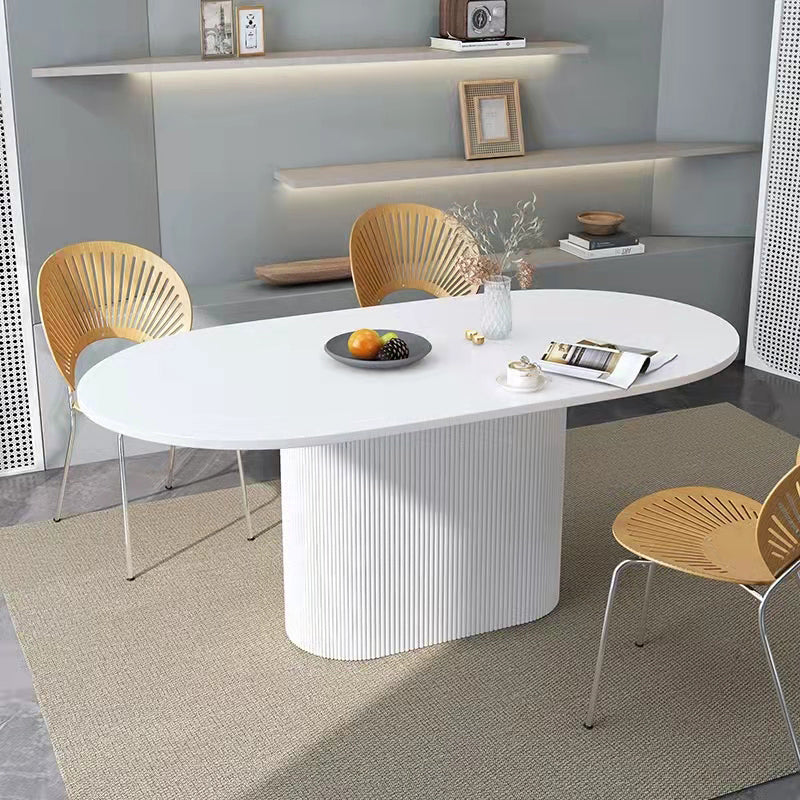 Contemporary Style Dining Table Oval Solid Wood Pedestal Table for Home Clearhalo ' dining_table' 'Dining Tables & Seating' 'Dining Tables' 'furn' 'furn_dining_table' 'Furniture' 'furniture_dining_table' 'Kitchen & Dining Furniture' 'kitchen&dining_furn' 'kitchen' 'kitchen_dining_table' 3662099