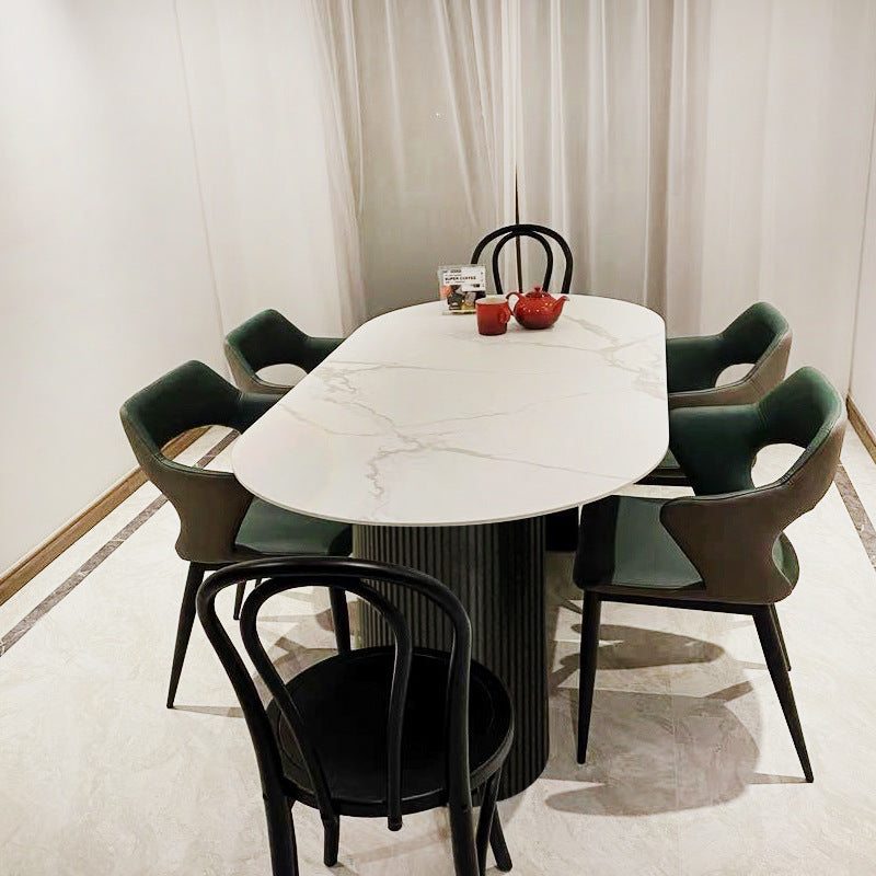 Modern Style Sintered Stone Dining Table White Oval Table with Double Pedestal Base Clearhalo ' dining_table' 'Dining Tables & Seating' 'Dining Tables' 'furn' 'furn_dining_table' 'Furniture' 'furniture_dining_table' 'Kitchen & Dining Furniture' 'kitchen&dining_furn' 'kitchen' 'kitchen_dining_table' 3662141