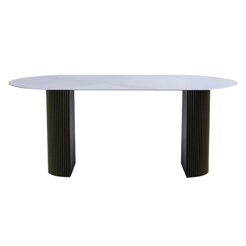 Modern Style Sintered Stone Dining Table White Oval Table with Double Pedestal Base Without Chairs Clearhalo ' dining_table' 'Dining Tables & Seating' 'Dining Tables' 'furn' 'furn_dining_table' 'Furniture' 'furniture_dining_table' 'Kitchen & Dining Furniture' 'kitchen&dining_furn' 'kitchen' 'kitchen_dining_table' 3662143