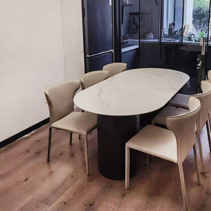 Modern Style Sintered Stone Dining Table White Oval Table with Double Pedestal Base Clearhalo ' dining_table' 'Dining Tables & Seating' 'Dining Tables' 'furn' 'furn_dining_table' 'Furniture' 'furniture_dining_table' 'Kitchen & Dining Furniture' 'kitchen&dining_furn' 'kitchen' 'kitchen_dining_table' 3662149