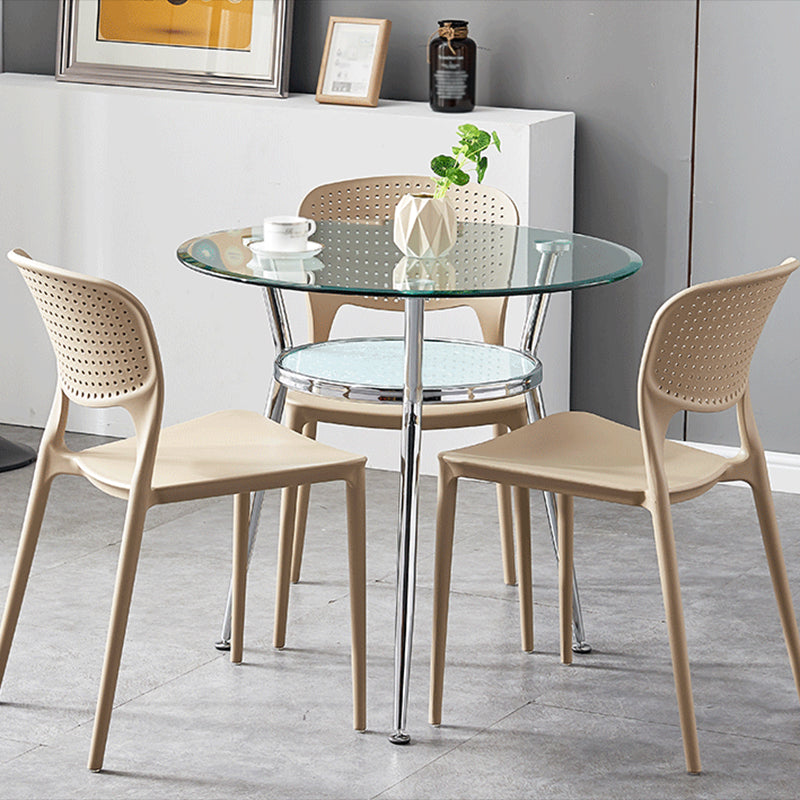 Round Transparent Dining Table Glass Table Modern with 3 Legs Pedestal Clearhalo ' dining_table' 'Dining Tables & Seating' 'Dining Tables' 'furn' 'furn_dining_table' 'Furniture' 'furniture_dining_table' 'Kitchen & Dining Furniture' 'kitchen&dining_furn' 'kitchen' 'kitchen_dining_table' 3662197