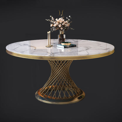 Sintered Stone Pedestal Dining Table Simplicity Style Round Table for Home Clearhalo ' dining_table' 'Dining Tables & Seating' 'Dining Tables' 'Furniture' 'furniture_dining_table' 'Kitchen & Dining Furniture' 'kitchen&dining_furn' 'kitchen' 'kitchen_dining_table' 3662240