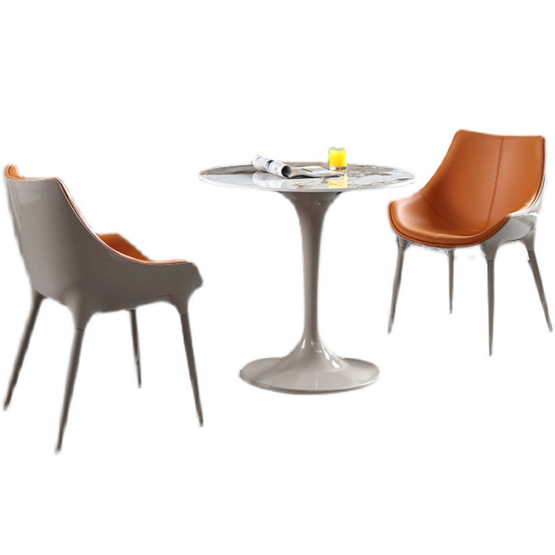 Round Contemporary Dining Table Brown Tone Fixed Table of Sintered Stone Clearhalo ' dining_table' 'Dining Tables & Seating' 'Dining Tables' 'furn' 'furn_dining_table' 'Furniture' 'furniture_dining_table' 'Kitchen & Dining Furniture' 'kitchen&dining_furn' 'kitchen' 'kitchen_dining_table' 3662315