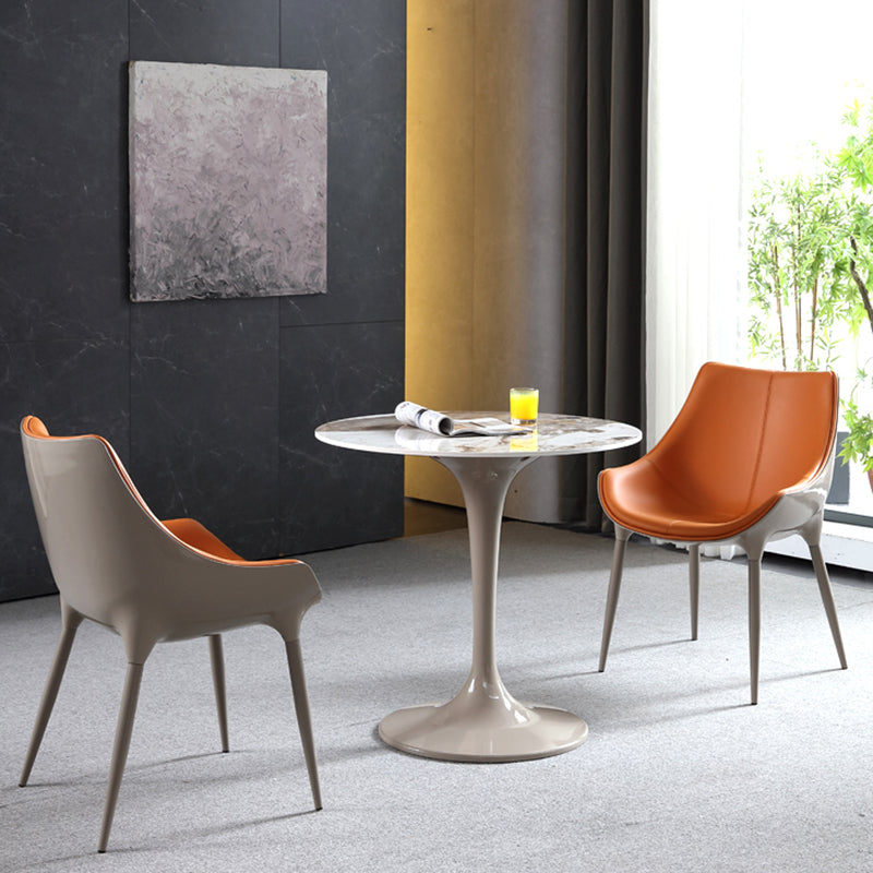 Round Contemporary Dining Table Brown Tone Fixed Table of Sintered Stone Clearhalo ' dining_table' 'Dining Tables & Seating' 'Dining Tables' 'furn' 'furn_dining_table' 'Furniture' 'furniture_dining_table' 'Kitchen & Dining Furniture' 'kitchen&dining_furn' 'kitchen' 'kitchen_dining_table' 3662317