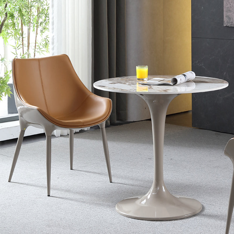 Round Contemporary Dining Table Brown Tone Fixed Table of Sintered Stone Clearhalo ' dining_table' 'Dining Tables & Seating' 'Dining Tables' 'furn' 'furn_dining_table' 'Furniture' 'furniture_dining_table' 'Kitchen & Dining Furniture' 'kitchen&dining_furn' 'kitchen' 'kitchen_dining_table' 3662318