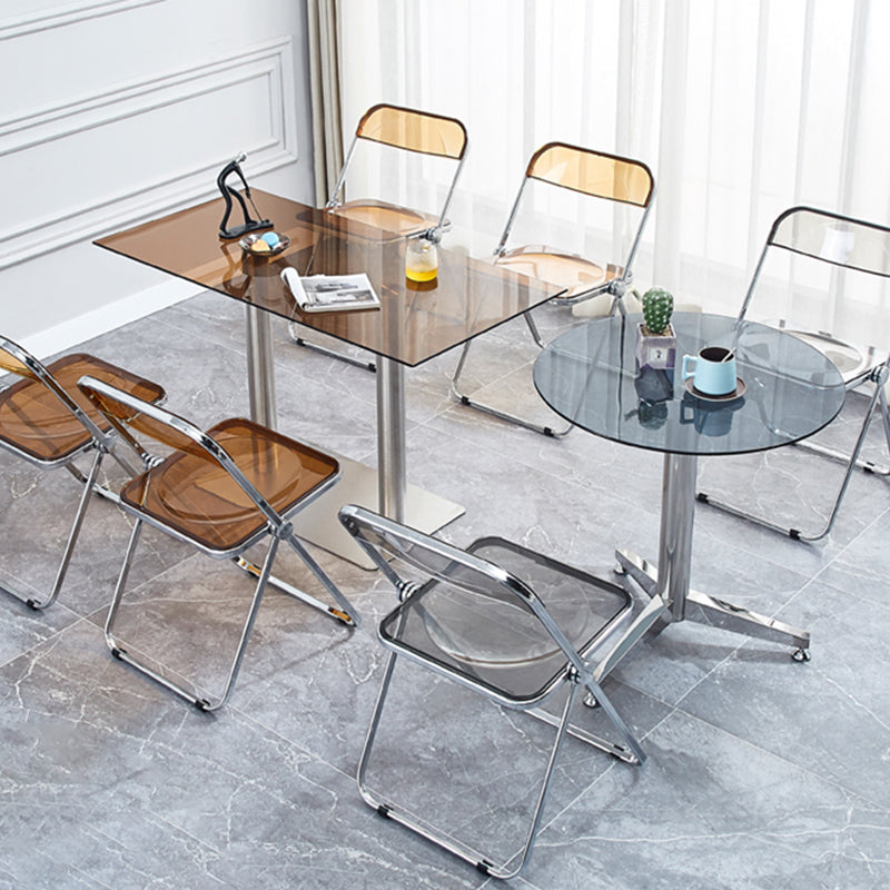 Round 3 Legs Minimalist Style Dining Table Three-Color Fixed Table of Glass Clearhalo ' dining_table' 'Dining Tables & Seating' 'Dining Tables' 'furn' 'furn_dining_table' 'Furniture' 'furniture_dining_table' 'Kitchen & Dining Furniture' 'kitchen&dining_furn' 'kitchen' 'kitchen_dining_table' 3662337