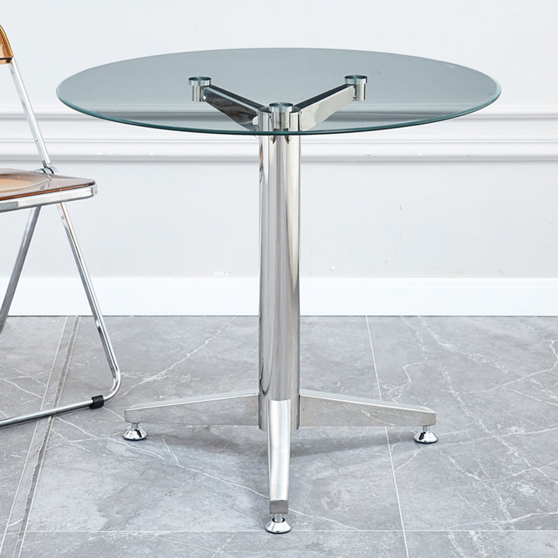 Round 3 Legs Minimalist Style Dining Table Three-Color Fixed Table of Glass Clear Without Chairs Clearhalo ' dining_table' 'Dining Tables & Seating' 'Dining Tables' 'furn' 'furn_dining_table' 'Furniture' 'furniture_dining_table' 'Kitchen & Dining Furniture' 'kitchen&dining_furn' 'kitchen' 'kitchen_dining_table' 3662338