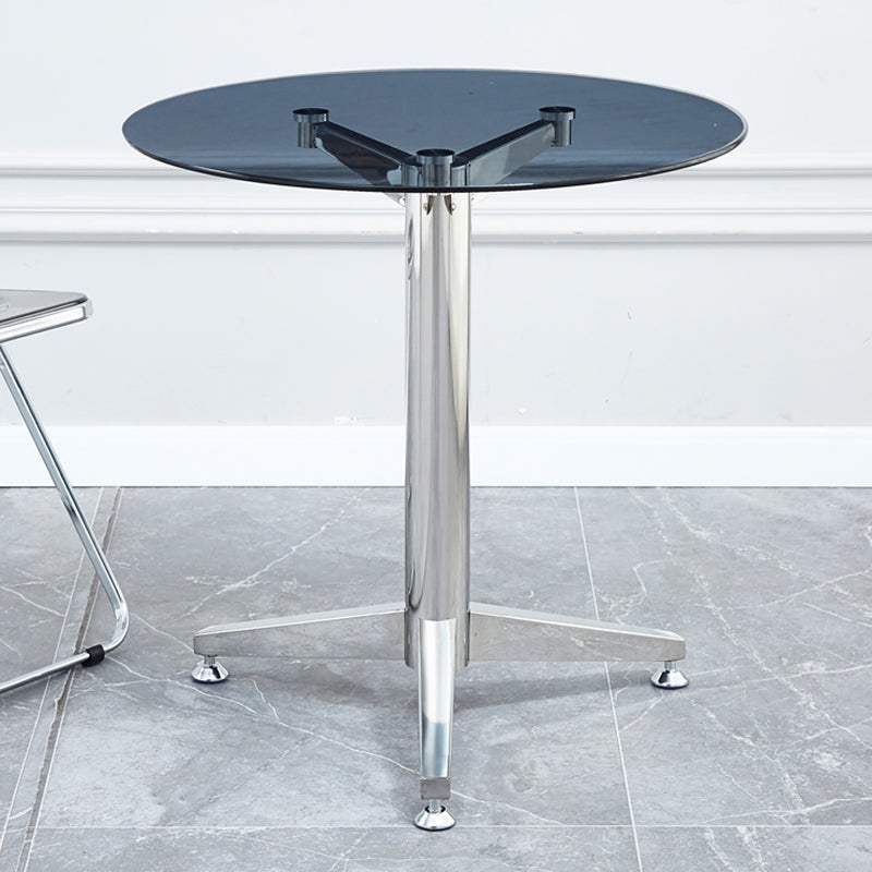 Round 3 Legs Minimalist Style Dining Table Three-Color Fixed Table of Glass Grey Without Chairs Clearhalo ' dining_table' 'Dining Tables & Seating' 'Dining Tables' 'furn' 'furn_dining_table' 'Furniture' 'furniture_dining_table' 'Kitchen & Dining Furniture' 'kitchen&dining_furn' 'kitchen' 'kitchen_dining_table' 3662339