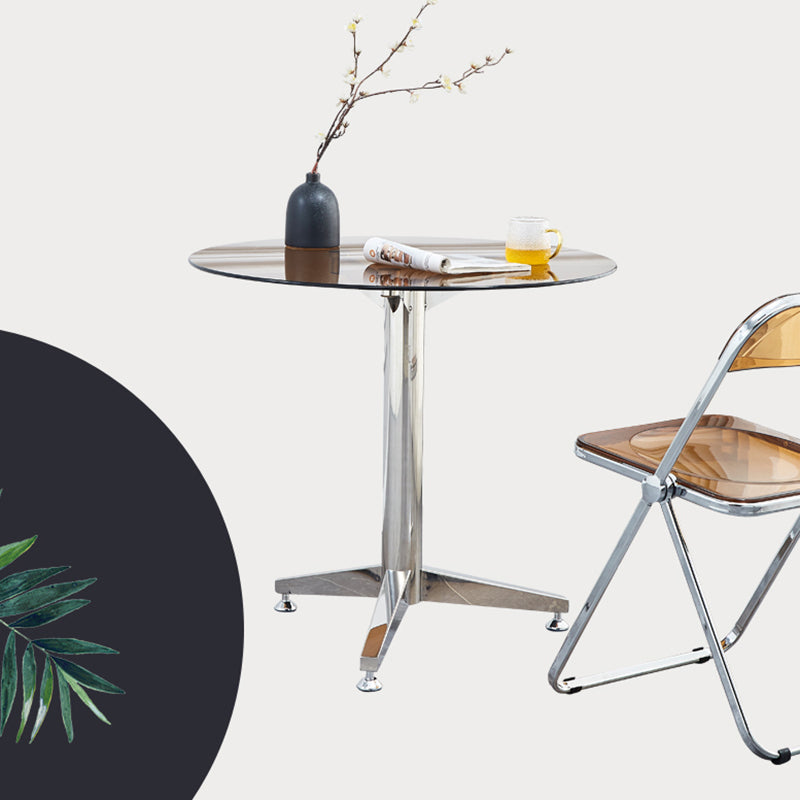 Round 3 Legs Minimalist Style Dining Table Three-Color Fixed Table of Glass Clearhalo ' dining_table' 'Dining Tables & Seating' 'Dining Tables' 'furn' 'furn_dining_table' 'Furniture' 'furniture_dining_table' 'Kitchen & Dining Furniture' 'kitchen&dining_furn' 'kitchen' 'kitchen_dining_table' 3662349