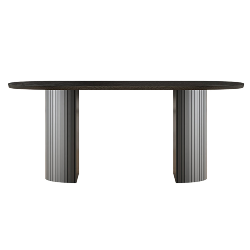 Oval Dining Table for Restaurant Contemporary Kitchen Table with Black Double Pedestal Black Without Chairs Clearhalo ' dining_table' 'Dining Tables & Seating' 'Dining Tables' 'furn' 'furn_dining_table' 'Furniture' 'furniture_dining_table' 'Kitchen & Dining Furniture' 'kitchen&dining_furn' 'kitchen' 'kitchen_dining_table' 3662352