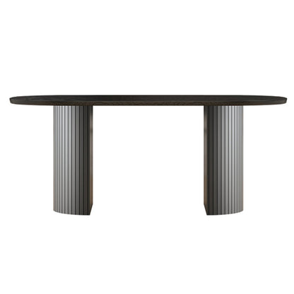 Oval Dining Table for Restaurant Contemporary Kitchen Table with Black Double Pedestal Black Without Chairs Clearhalo ' dining_table' 'Dining Tables & Seating' 'Dining Tables' 'furn' 'furn_dining_table' 'Furniture' 'furniture_dining_table' 'Kitchen & Dining Furniture' 'kitchen&dining_furn' 'kitchen' 'kitchen_dining_table' 3662352