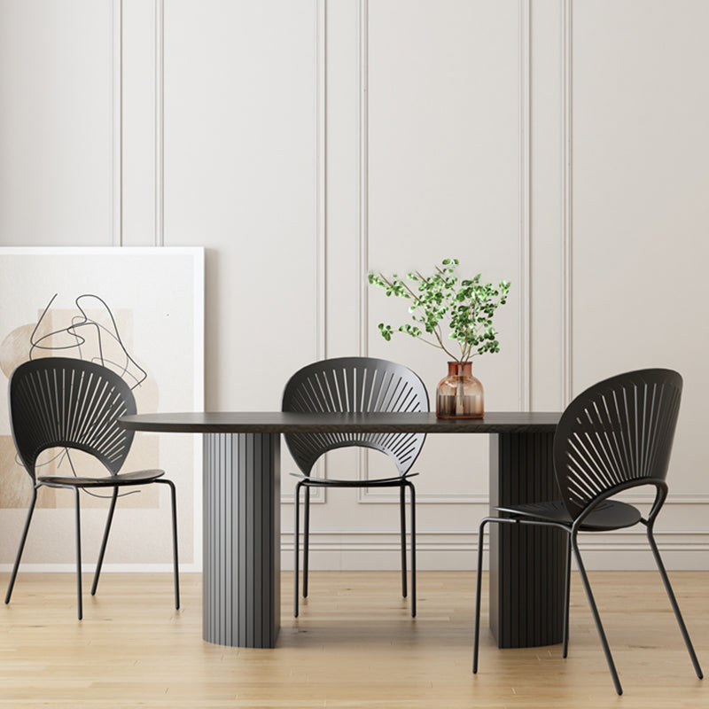 Oval Dining Table for Restaurant Contemporary Kitchen Table with Black Double Pedestal Clearhalo ' dining_table' 'Dining Tables & Seating' 'Dining Tables' 'furn' 'furn_dining_table' 'Furniture' 'furniture_dining_table' 'Kitchen & Dining Furniture' 'kitchen&dining_furn' 'kitchen' 'kitchen_dining_table' 3662354