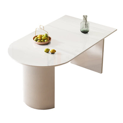Oval Shape White Dining Table Sintered Stone Table Contemporary with Double Pedestal Free Form Without Chairs Clearhalo ' dining_table' 'Dining Tables & Seating' 'Dining Tables' 'furn' 'furn_dining_table' 'Furniture' 'furniture_dining_table' 'Kitchen & Dining Furniture' 'kitchen&dining_furn' 'kitchen' 'kitchen_dining_table' 3662423