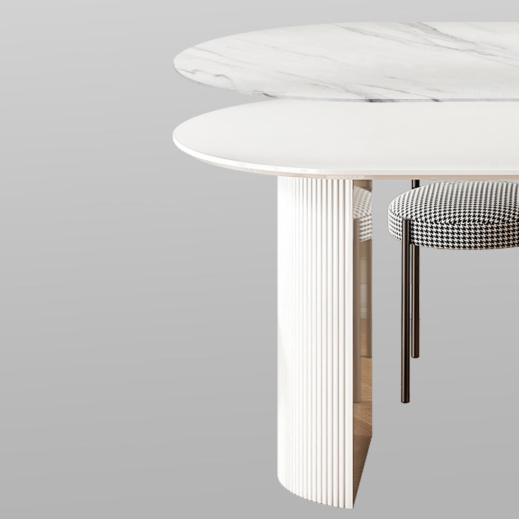 Oval Shape White Dining Table Sintered Stone Table Contemporary with Double Pedestal Clearhalo ' dining_table' 'Dining Tables & Seating' 'Dining Tables' 'furn' 'furn_dining_table' 'Furniture' 'furniture_dining_table' 'Kitchen & Dining Furniture' 'kitchen&dining_furn' 'kitchen' 'kitchen_dining_table' 3662426
