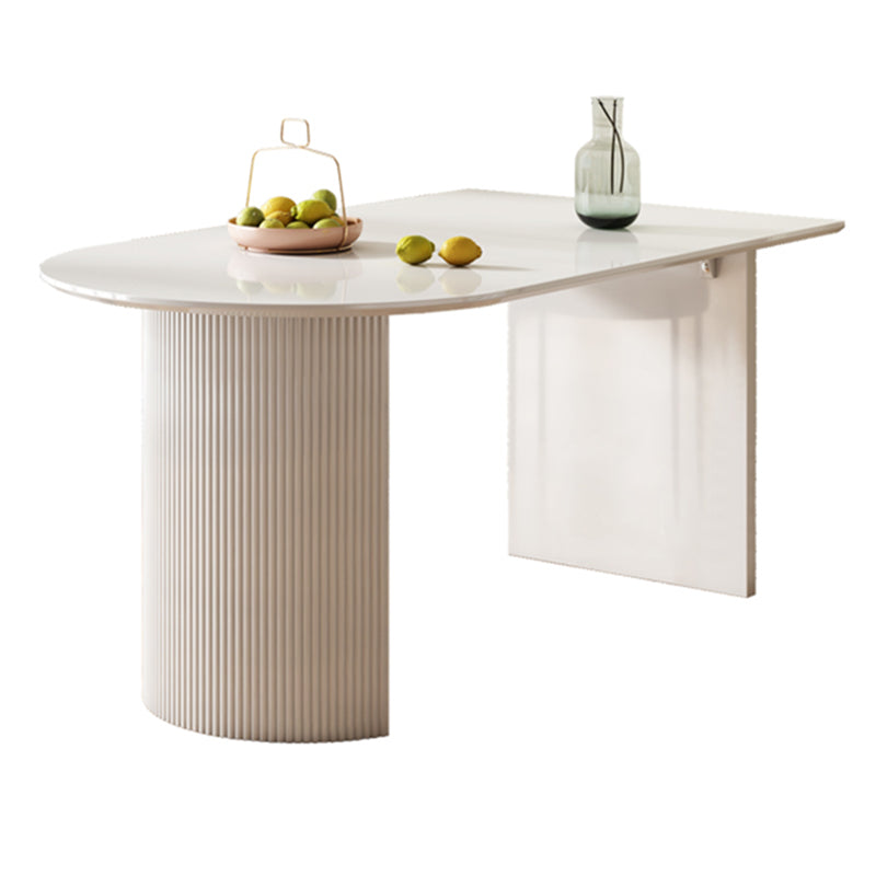 Oval Shape White Dining Table Sintered Stone Table Contemporary with Double Pedestal Clearhalo ' dining_table' 'Dining Tables & Seating' 'Dining Tables' 'furn' 'furn_dining_table' 'Furniture' 'furniture_dining_table' 'Kitchen & Dining Furniture' 'kitchen&dining_furn' 'kitchen' 'kitchen_dining_table' 3662427