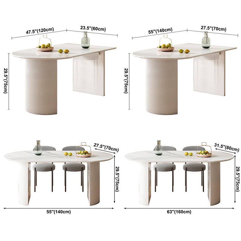 Oval Shape White Dining Table Sintered Stone Table Contemporary with Double Pedestal Clearhalo ' dining_table' 'Dining Tables & Seating' 'Dining Tables' 'furn' 'furn_dining_table' 'Furniture' 'furniture_dining_table' 'Kitchen & Dining Furniture' 'kitchen&dining_furn' 'kitchen' 'kitchen_dining_table' 3662432