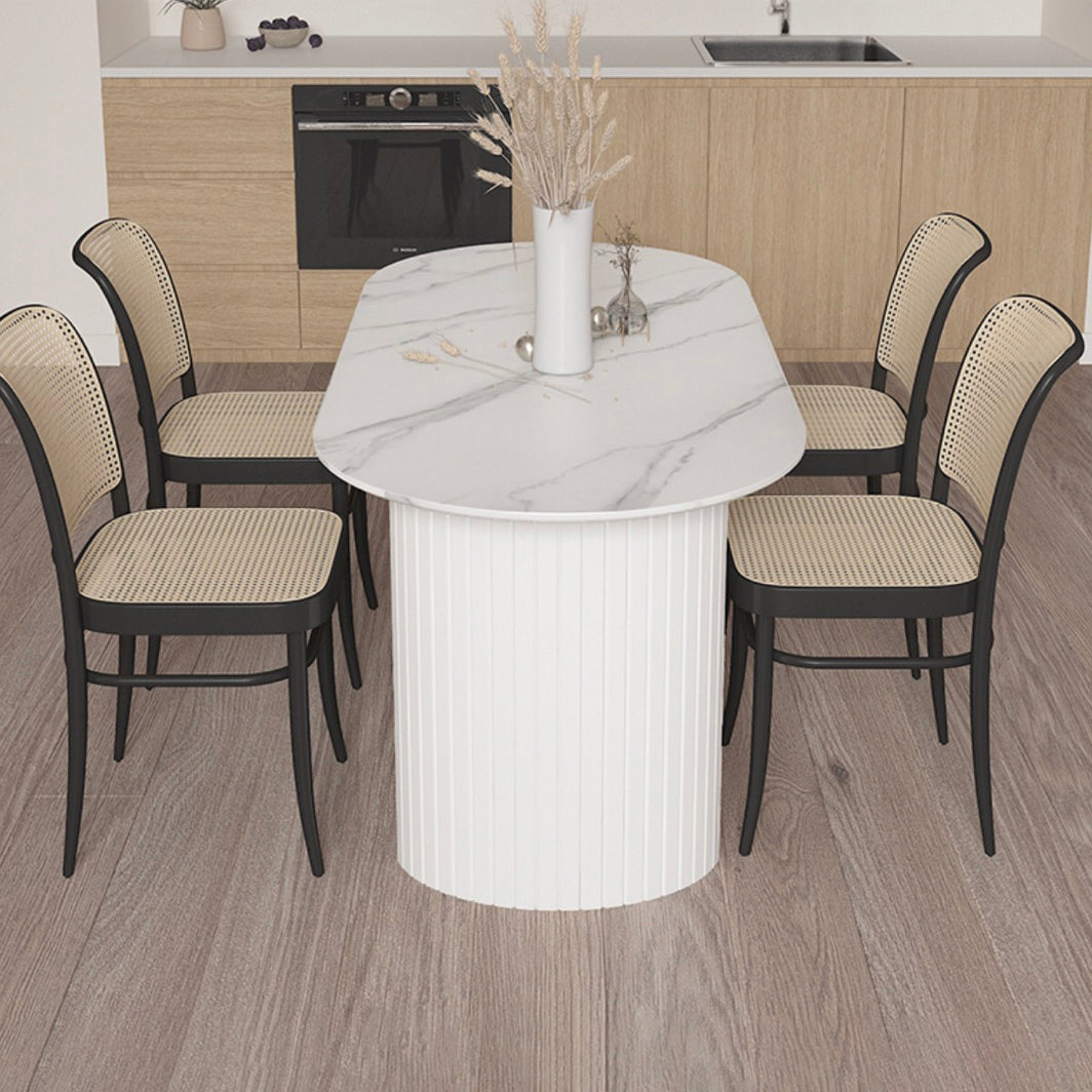 Oval Shape White Dining Table Sintered Stone Table Contemporary with Double Pedestal Clearhalo ' dining_table' 'Dining Tables & Seating' 'Dining Tables' 'furn' 'furn_dining_table' 'Furniture' 'furniture_dining_table' 'Kitchen & Dining Furniture' 'kitchen&dining_furn' 'kitchen' 'kitchen_dining_table' 3662433