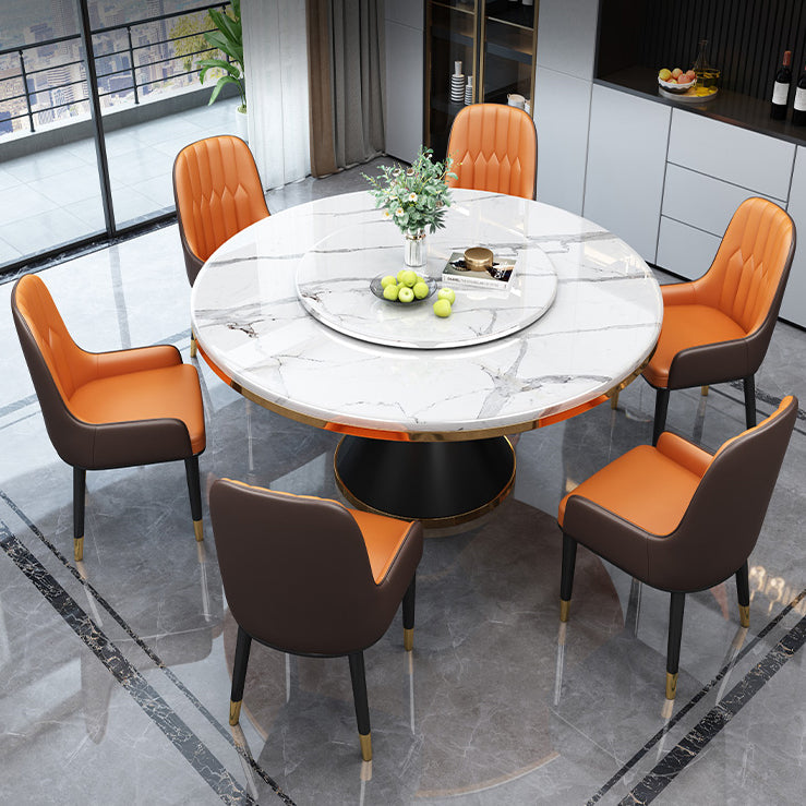 Metal Base Contemporary Style Round Dining Table Sintered Stone Table for Home Clearhalo ' dining_table' 'Dining Tables & Seating' 'Dining Tables' 'furn' 'furn_dining_table' 'Furniture' 'furniture_dining_table' 'Kitchen & Dining Furniture' 'kitchen&dining_furn' 'kitchen' 'kitchen_dining_table' 3662466