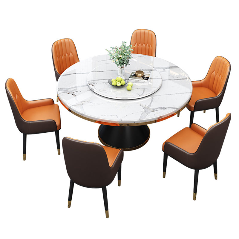Metal Base Contemporary Style Round Dining Table Sintered Stone Table for Home Clearhalo ' dining_table' 'Dining Tables & Seating' 'Dining Tables' 'furn' 'furn_dining_table' 'Furniture' 'furniture_dining_table' 'Kitchen & Dining Furniture' 'kitchen&dining_furn' 'kitchen' 'kitchen_dining_table' 3662468