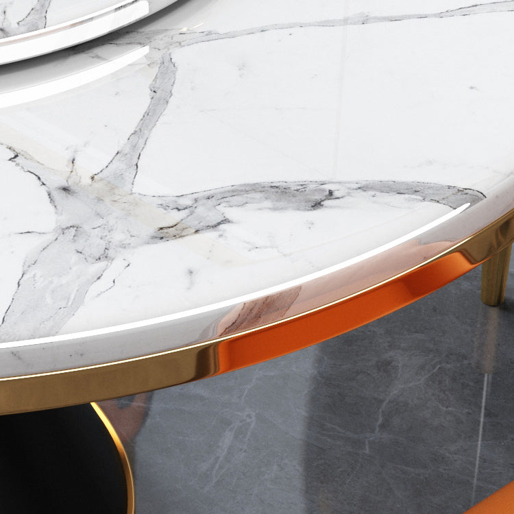 Metal Base Contemporary Style Round Dining Table Sintered Stone Table for Home Clearhalo ' dining_table' 'Dining Tables & Seating' 'Dining Tables' 'furn' 'furn_dining_table' 'Furniture' 'furniture_dining_table' 'Kitchen & Dining Furniture' 'kitchen&dining_furn' 'kitchen' 'kitchen_dining_table' 3662472