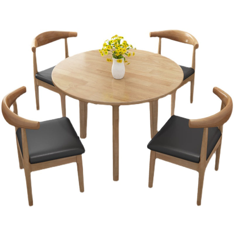 Round Shape 4 Legs Modern Dining Table Wood Color Fixed Table of Solid Wood Clearhalo ' dining_table' 'Dining Tables & Seating' 'Dining Tables' 'furn' 'furn_dining_table' 'Furniture' 'furniture_dining_table' 'Kitchen & Dining Furniture' 'kitchen&dining_furn' 'kitchen' 'kitchen_dining_table' 3662492