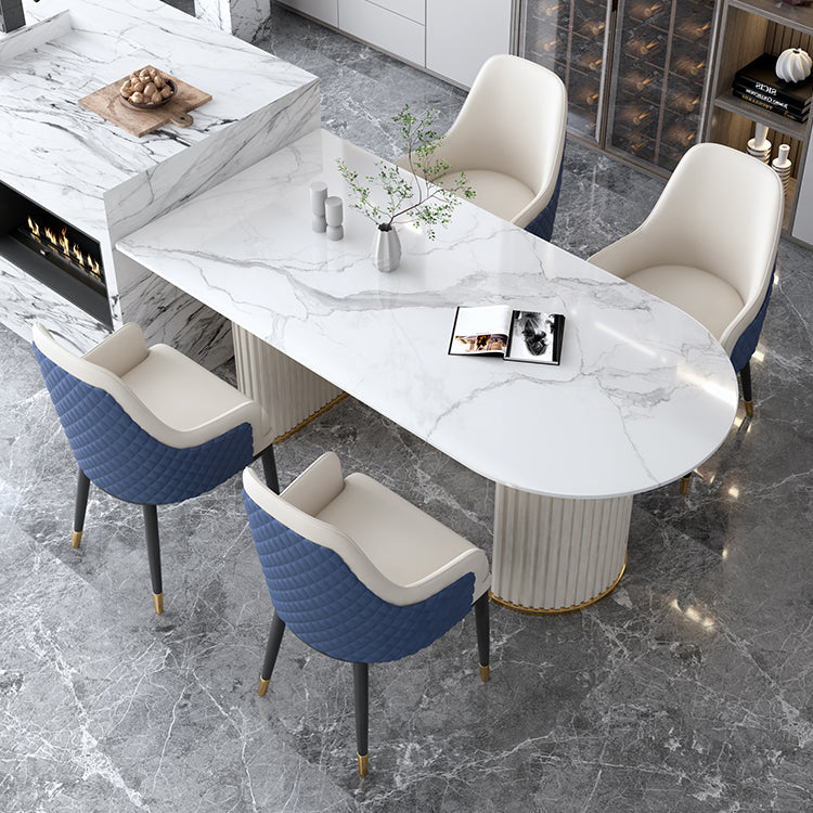Irregular Island Sintered Stone Dining Table Modern Table in White with Metal Double Pedestal Clearhalo ' dining_table' 'Dining Tables & Seating' 'Dining Tables' 'furn' 'furn_dining_table' 'Furniture' 'furniture_dining_table' 'Kitchen & Dining Furniture' 'kitchen&dining_furn' 'kitchen' 'kitchen_dining_table' 3662496