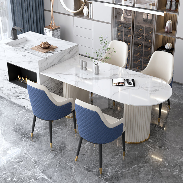 Irregular Island Sintered Stone Dining Table Modern Table in White with Metal Double Pedestal Clearhalo ' dining_table' 'Dining Tables & Seating' 'Dining Tables' 'furn' 'furn_dining_table' 'Furniture' 'furniture_dining_table' 'Kitchen & Dining Furniture' 'kitchen&dining_furn' 'kitchen' 'kitchen_dining_table' 3662498