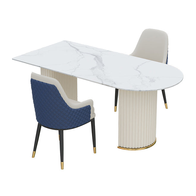Irregular Island Sintered Stone Dining Table Modern Table in White with Metal Double Pedestal Clearhalo ' dining_table' 'Dining Tables & Seating' 'Dining Tables' 'furn' 'furn_dining_table' 'Furniture' 'furniture_dining_table' 'Kitchen & Dining Furniture' 'kitchen&dining_furn' 'kitchen' 'kitchen_dining_table' 3662499