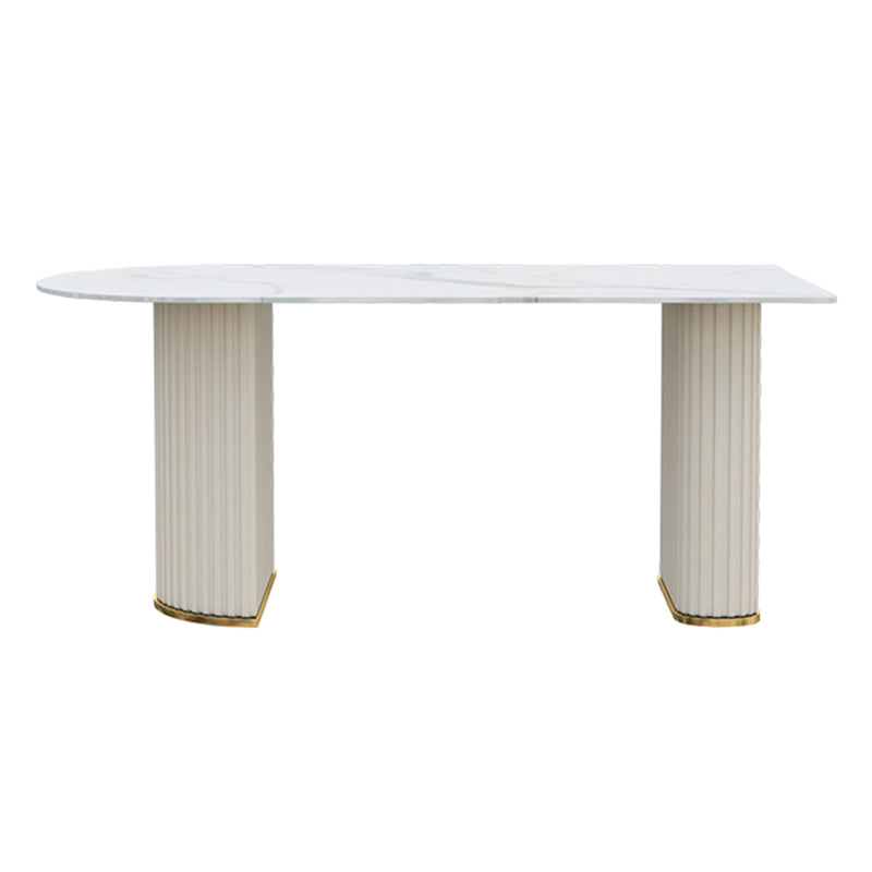 Irregular Island Sintered Stone Dining Table Modern Table in White with Metal Double Pedestal Without Chairs Clearhalo ' dining_table' 'Dining Tables & Seating' 'Dining Tables' 'furn' 'furn_dining_table' 'Furniture' 'furniture_dining_table' 'Kitchen & Dining Furniture' 'kitchen&dining_furn' 'kitchen' 'kitchen_dining_table' 3662500