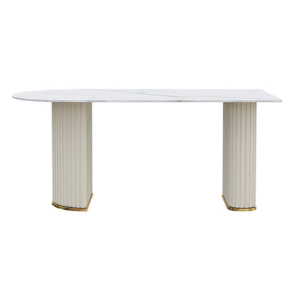 Irregular Island Sintered Stone Dining Table Modern Table in White with Metal Double Pedestal Without Chairs Clearhalo ' dining_table' 'Dining Tables & Seating' 'Dining Tables' 'furn' 'furn_dining_table' 'Furniture' 'furniture_dining_table' 'Kitchen & Dining Furniture' 'kitchen&dining_furn' 'kitchen' 'kitchen_dining_table' 3662500