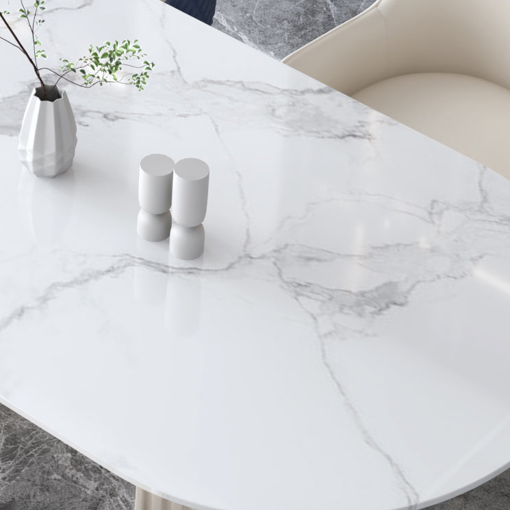 Irregular Island Sintered Stone Dining Table Modern Table in White with Metal Double Pedestal Clearhalo ' dining_table' 'Dining Tables & Seating' 'Dining Tables' 'furn' 'furn_dining_table' 'Furniture' 'furniture_dining_table' 'Kitchen & Dining Furniture' 'kitchen&dining_furn' 'kitchen' 'kitchen_dining_table' 3662501