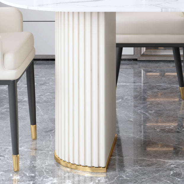 Irregular Island Sintered Stone Dining Table Modern Table in White with Metal Double Pedestal Clearhalo ' dining_table' 'Dining Tables & Seating' 'Dining Tables' 'furn' 'furn_dining_table' 'Furniture' 'furniture_dining_table' 'Kitchen & Dining Furniture' 'kitchen&dining_furn' 'kitchen' 'kitchen_dining_table' 3662502