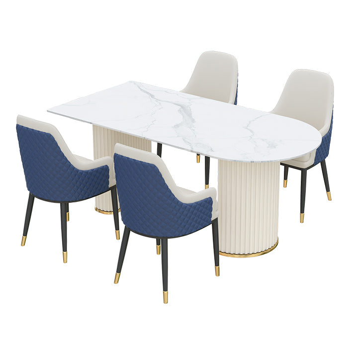Irregular Island Sintered Stone Dining Table Modern Table in White with Metal Double Pedestal Clearhalo ' dining_table' 'Dining Tables & Seating' 'Dining Tables' 'furn' 'furn_dining_table' 'Furniture' 'furniture_dining_table' 'Kitchen & Dining Furniture' 'kitchen&dining_furn' 'kitchen' 'kitchen_dining_table' 3662504