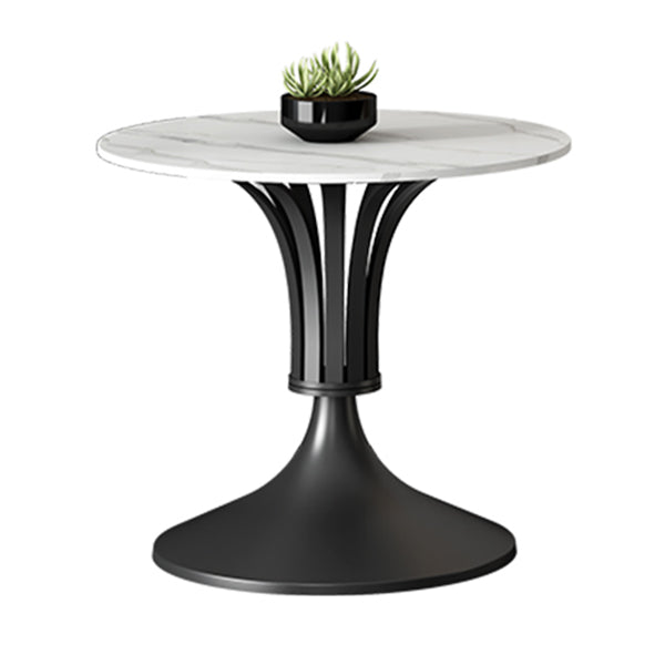 Round Shape White Dining Table Sintered Stone Table Contemporary with Tulip Base Black Without Chairs Clearhalo ' dining_table' 'Dining Tables & Seating' 'Dining Tables' 'furn' 'furn_dining_table' 'Furniture' 'furniture_dining_table' 'Kitchen & Dining Furniture' 'kitchen&dining_furn' 'kitchen' 'kitchen_dining_table' 3662585