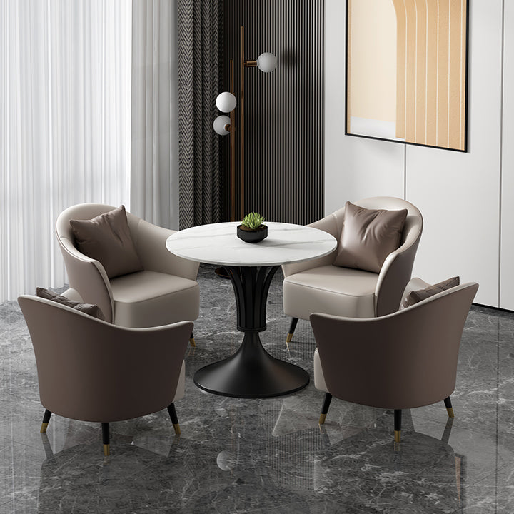 Round Shape White Dining Table Sintered Stone Table Contemporary with Tulip Base Clearhalo ' dining_table' 'Dining Tables & Seating' 'Dining Tables' 'furn' 'furn_dining_table' 'Furniture' 'furniture_dining_table' 'Kitchen & Dining Furniture' 'kitchen&dining_furn' 'kitchen' 'kitchen_dining_table' 3662587