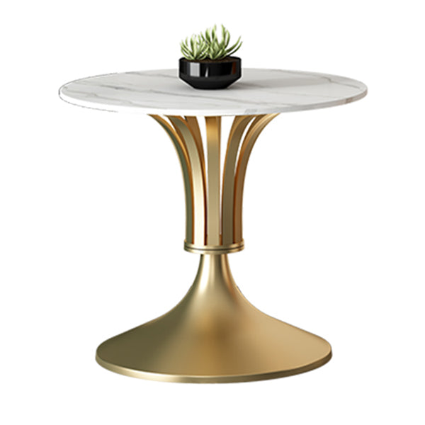 Round Shape White Dining Table Sintered Stone Table Contemporary with Tulip Base Gold Without Chairs Clearhalo ' dining_table' 'Dining Tables & Seating' 'Dining Tables' 'furn' 'furn_dining_table' 'Furniture' 'furniture_dining_table' 'Kitchen & Dining Furniture' 'kitchen&dining_furn' 'kitchen' 'kitchen_dining_table' 3662589