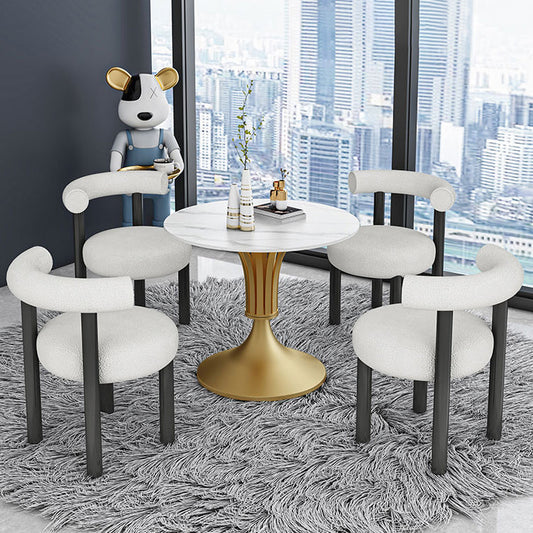 Minimalist Sintered Stone White Dining Table Round Shape Standard Dining Table for Kitchen