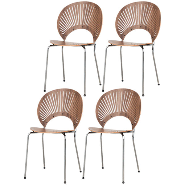 Contemporary Style Metal Chair Set Kitchen Dining Windsor Back Side Chairs Walnut 4 Piece Set Silver Clearhalo ' kitchen&dining_furn' 'Dining Chairs' 'Dining Tables & Seating' 'dining_chair' 'furn' 'furn_dining_chair' 'Furniture' 'furniture_dining_chair' 'Kitchen & Dining Furniture' 'kitchen' 3662743