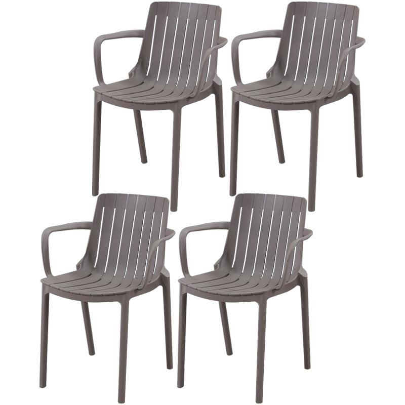 Scandinavian Kitchen Arm Chair Indoor Slat Back Plastic Dining Room Chair Dark Gray 4 Piece Set Clearhalo ' kitchen&dining_furn' 'Dining Chairs' 'Dining Tables & Seating' 'dining_chair' 'furn' 'furn_dining_chair' 'Furniture' 'furniture_dining_chair' 'Kitchen & Dining Furniture' 'kitchen' 3662835