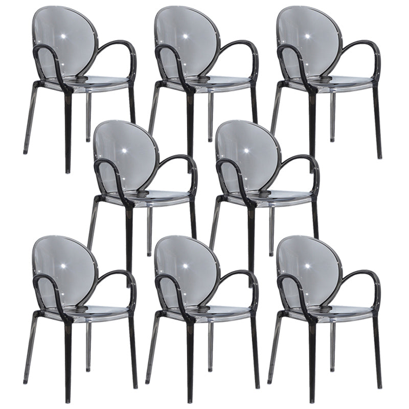 Modern Transparent Plastic Solid Back Side Chair 34"H Dining Chair for Restaurant Smoke Gray 8 Piece Set Clearhalo ' kitchen&dining_furn' 'Dining Chairs' 'Dining Tables & Seating' 'dining_chair' 'furn' 'furn_dining_chair' 'Furniture' 'furniture_dining_chair' 'Kitchen & Dining Furniture' 'kitchen' 3662850
