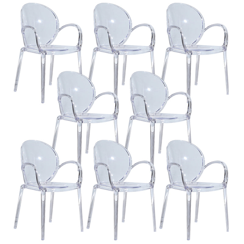 Modern Transparent Plastic Solid Back Side Chair 34"H Dining Chair for Restaurant Clear 8 Piece Set Clearhalo ' kitchen&dining_furn' 'Dining Chairs' 'Dining Tables & Seating' 'dining_chair' 'furn' 'furn_dining_chair' 'Furniture' 'furniture_dining_chair' 'Kitchen & Dining Furniture' 'kitchen' 3662854
