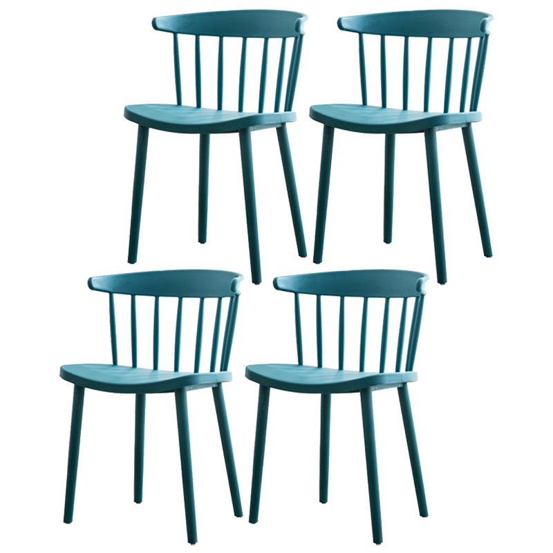 Scandinavian Style Plastic Dining Armless Chair Windsor Back Side Chair for Home Use Blue Windsor 4 Piece Set Clearhalo ' kitchen&dining_furn' 'Dining Chairs' 'Dining Tables & Seating' 'dining_chair' 'furn' 'furn_dining_chair' 'Furniture' 'furniture_dining_chair' 'Kitchen & Dining Furniture' 'kitchen' 3662863